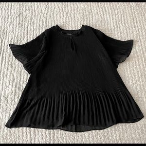 Ann Taylor Black Pleated Keyhole Blouse
